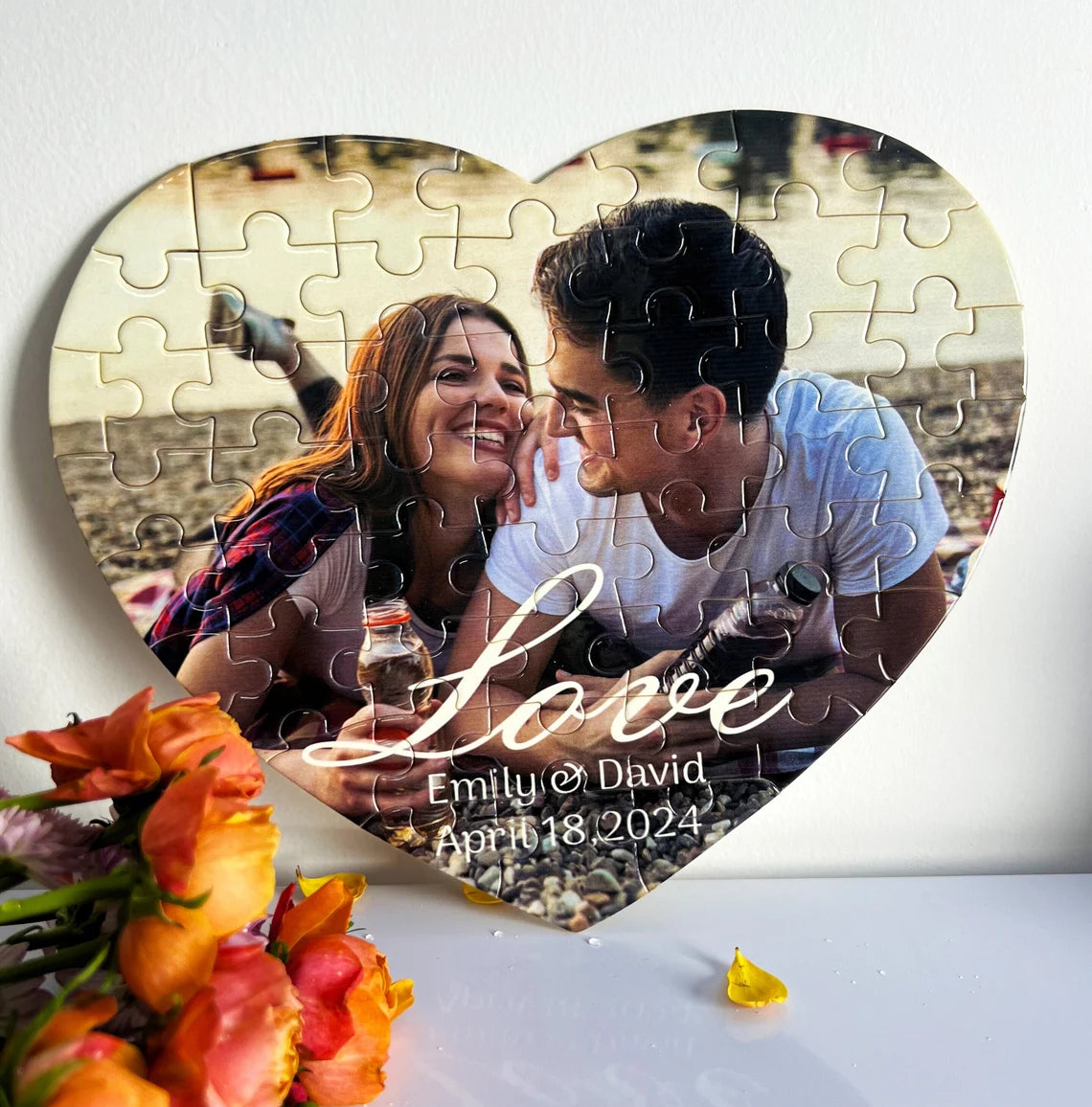 Custom Heart Shaped Puzzle with Acrylic Frame from Photo - 52 Pieces