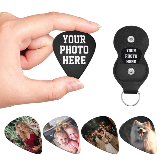 Personalized 4 Pcs Stainless Steel Guitar Picks with Photo & Keyring