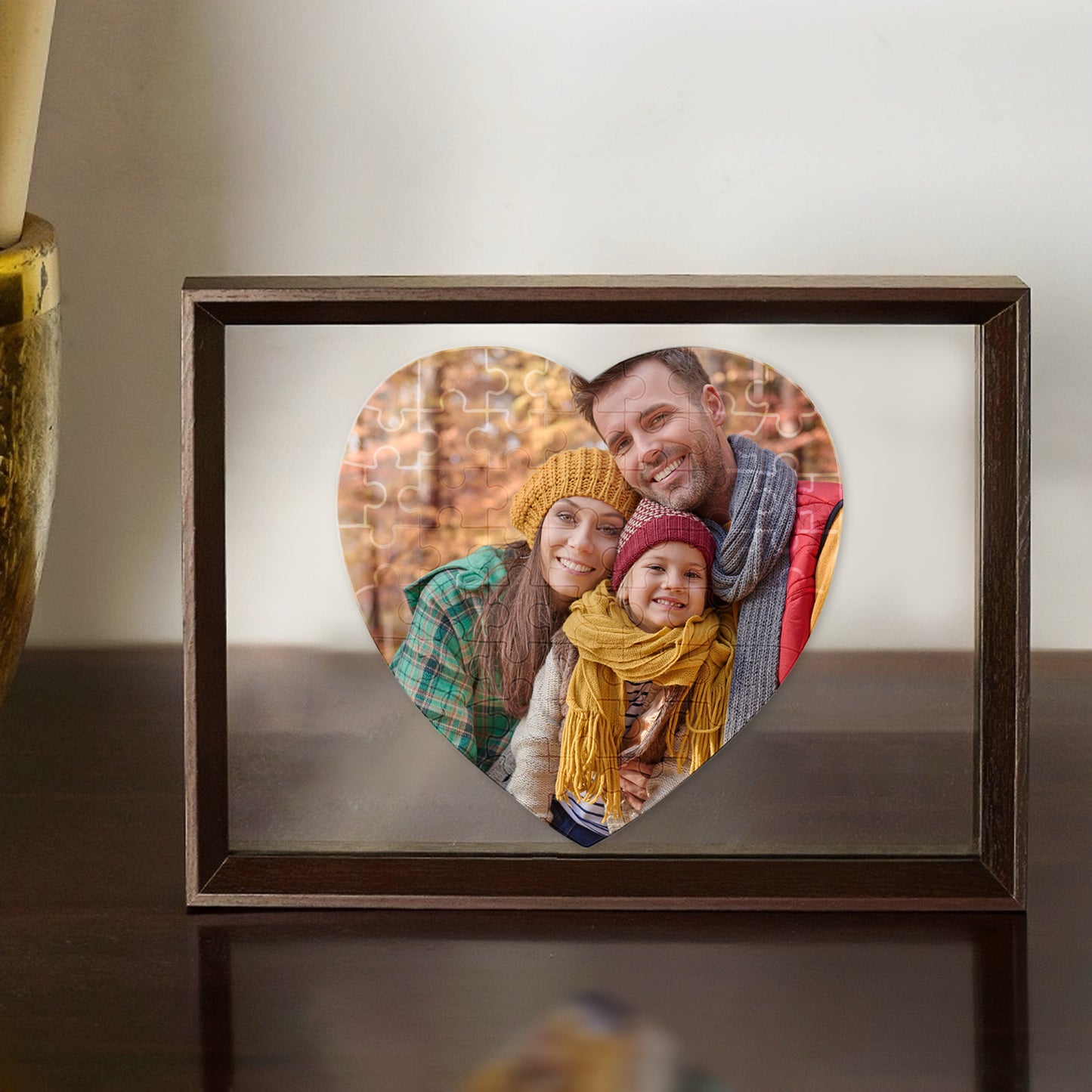 Custom Heart Shaped Puzzle with Acrylic Frame from Photo - 52 Pieces